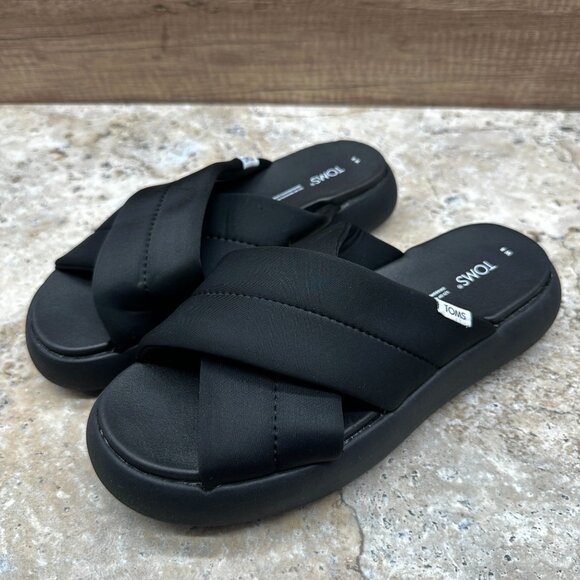 Toms Sandals Womena 8 Black Alpargata Mallow Crossover Quilted Textile Slides - Picture 3 of 10